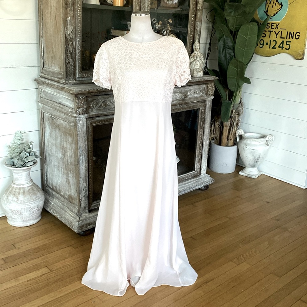 LANZ OF SALSBURG VINTAGE BRIDESMAIDS DRESS WITH DETACHABLE TRAIN PALE PINK 14 - Picture 2 of 9